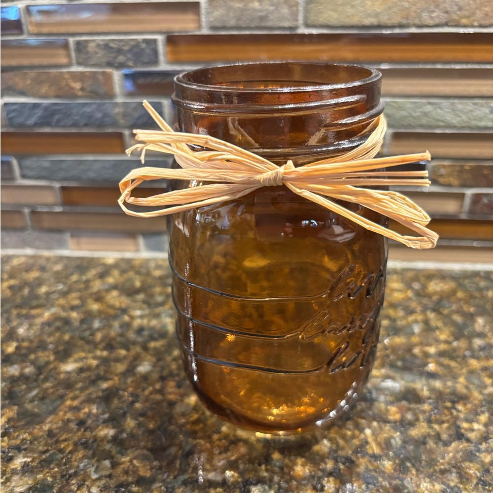 Amber Glass Jar with Raffia Bow